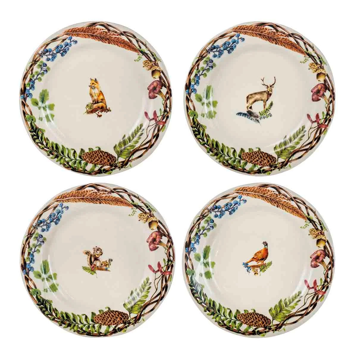 Forest Walk Animal Dessert/Salad Plate Assorted Set/4