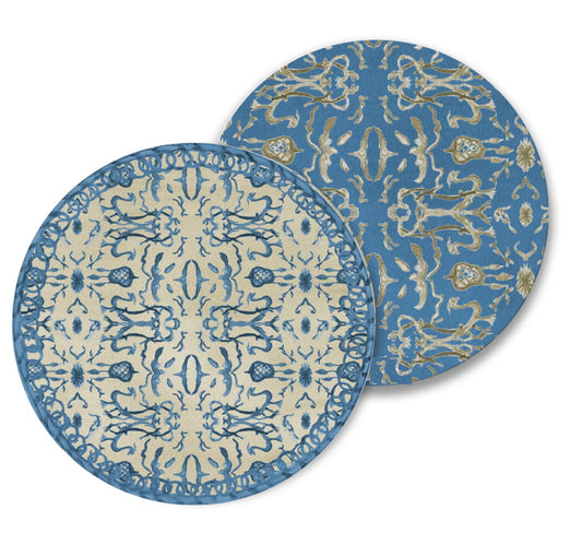 Blue & Tan Chinoiserie Reversible Vinyl Round Placemat Placemats French Graffiti