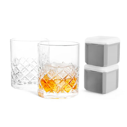 Double Old-Fashioned 2pc Glass Set & 2pc Ice Cube Mould Set Bar Tools & Items Final Touch
