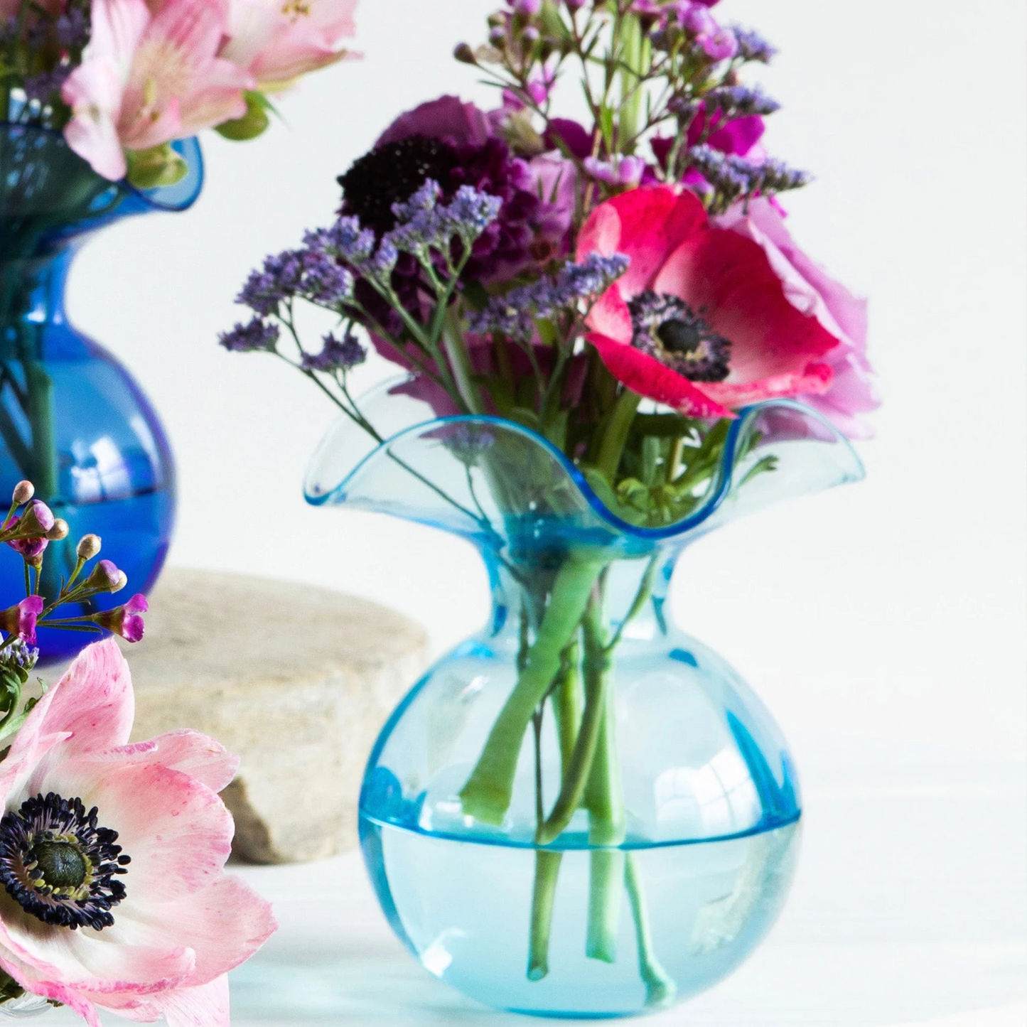 Hibiscus Glass Aqua Medium Fluted Vase  vietri