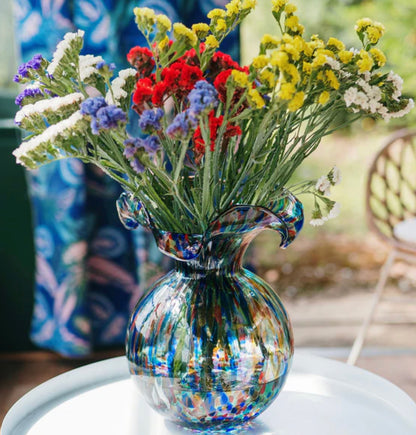 Vietri Hibiscus Glass Carnevale Medium Fluted Vase Vase VIETRI