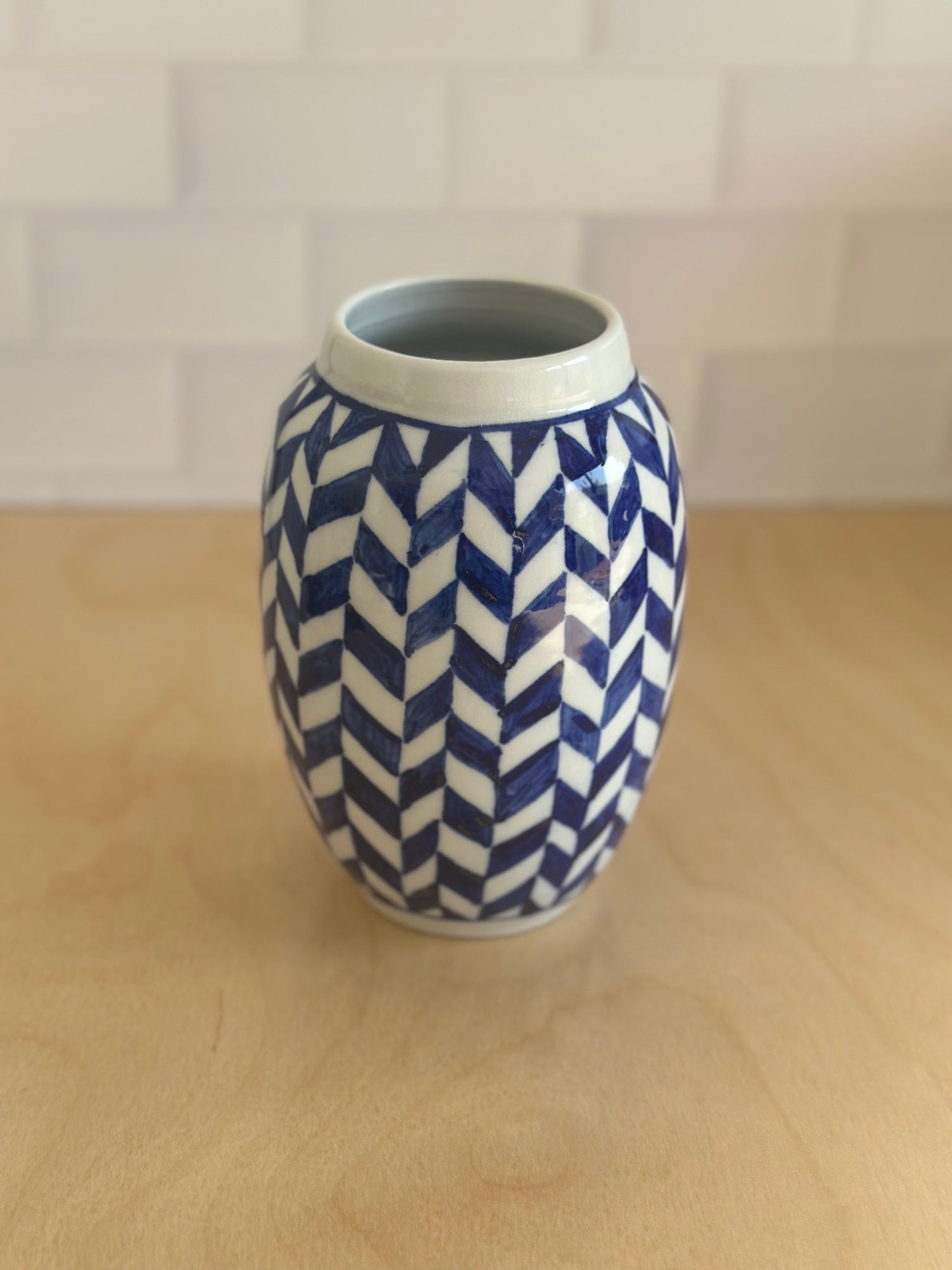 English Porcelain Herringbone Vase - Medium Vase MG By Hand