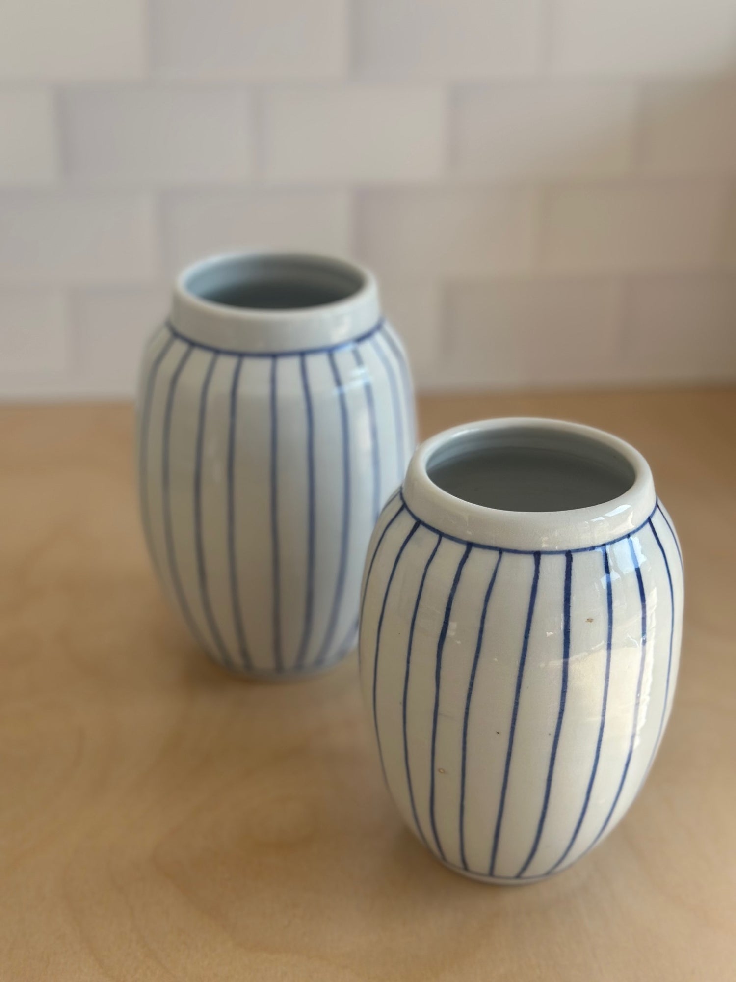 English Porcelain Stripe Vase Vase MG By Hand