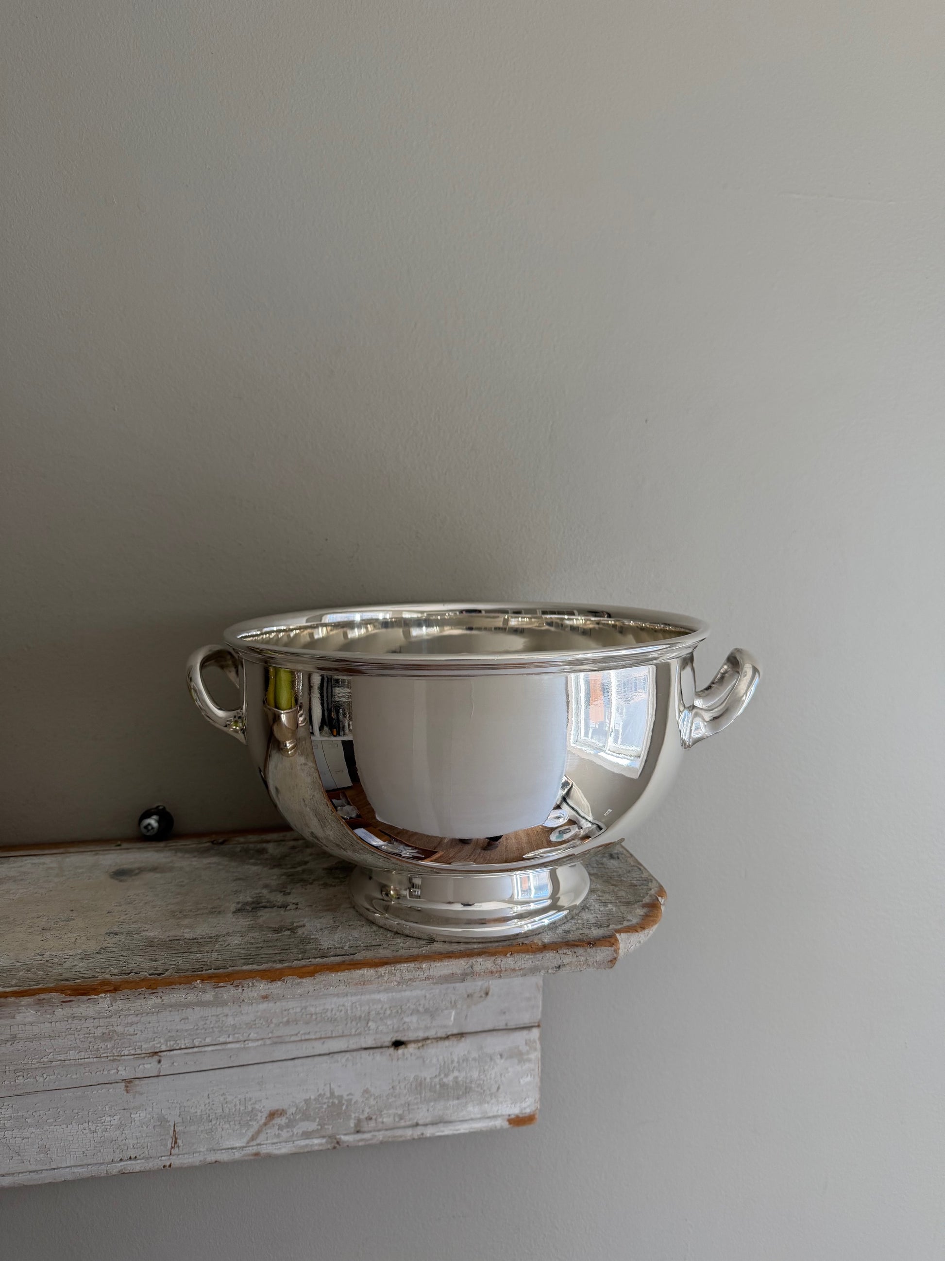 Vintage Large Pedestal Bowl with Handles Hotel Silver