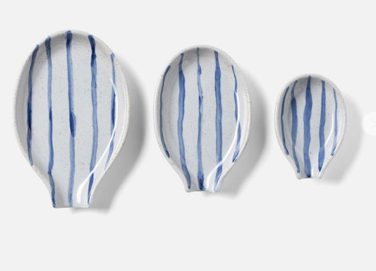 Jemma Blue/White Salt Glaze Stripes Spoon Rests Kitchen Tools Blue Pheasant