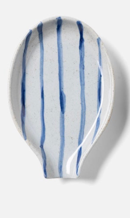 Jemma Blue/White Salt Glaze Stripes Spoon Rests Kitchen Tools Blue Pheasant