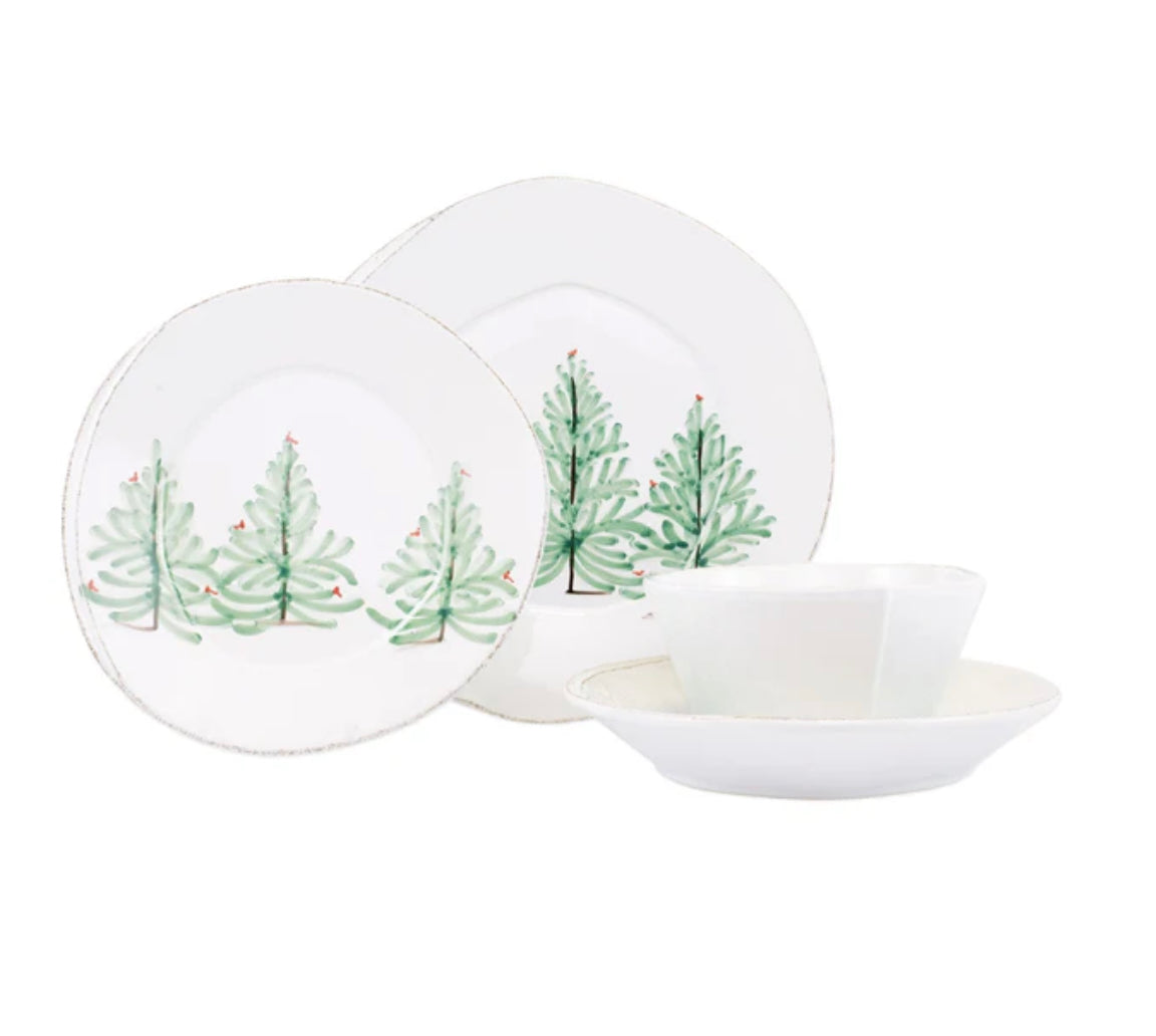 Vietri Lastra Holiday Four Piece Place Setting Dinnerware VIETRI