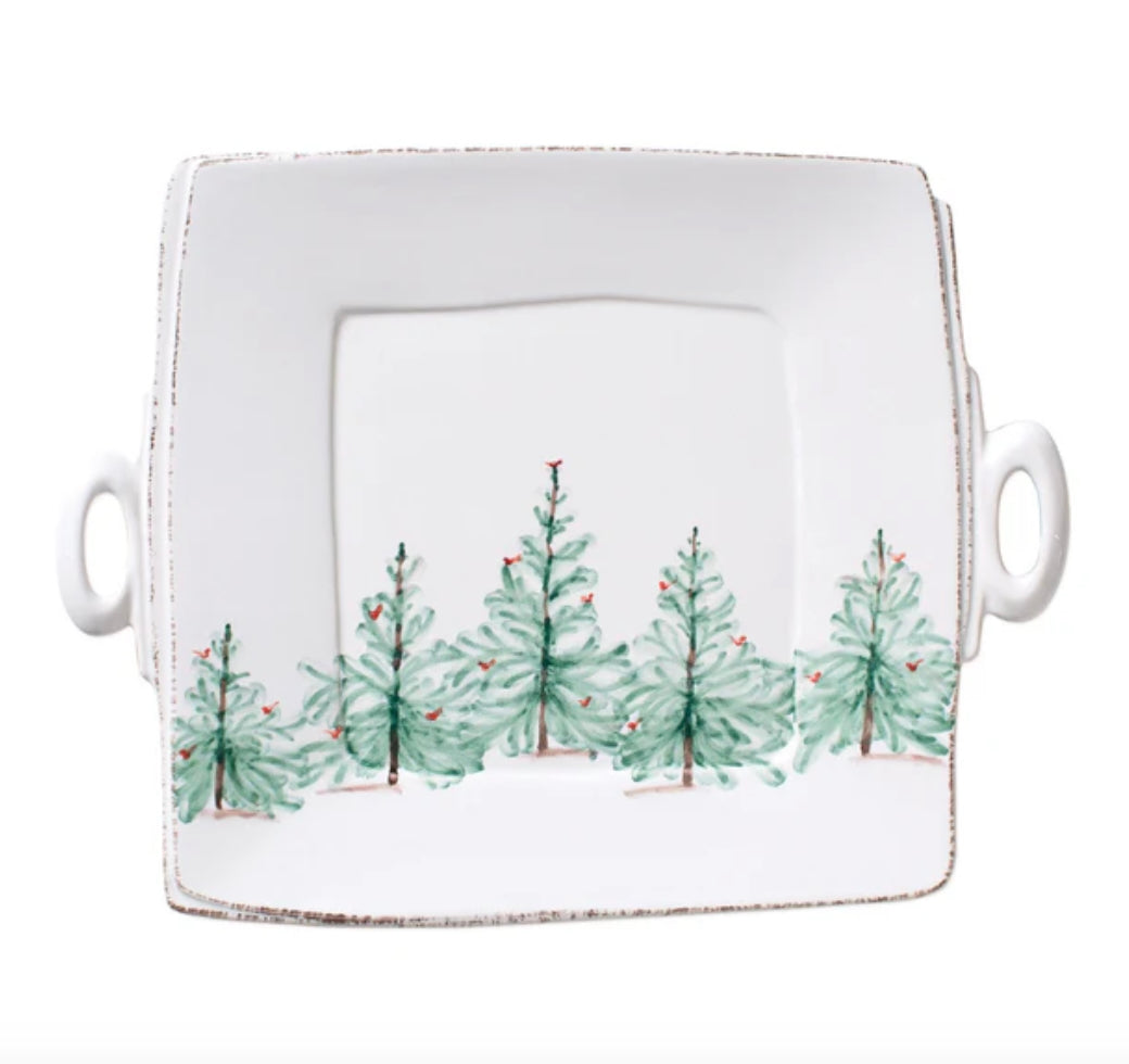 Vietri Lastra Holiday Handled Square Platter Serveware VIETRI