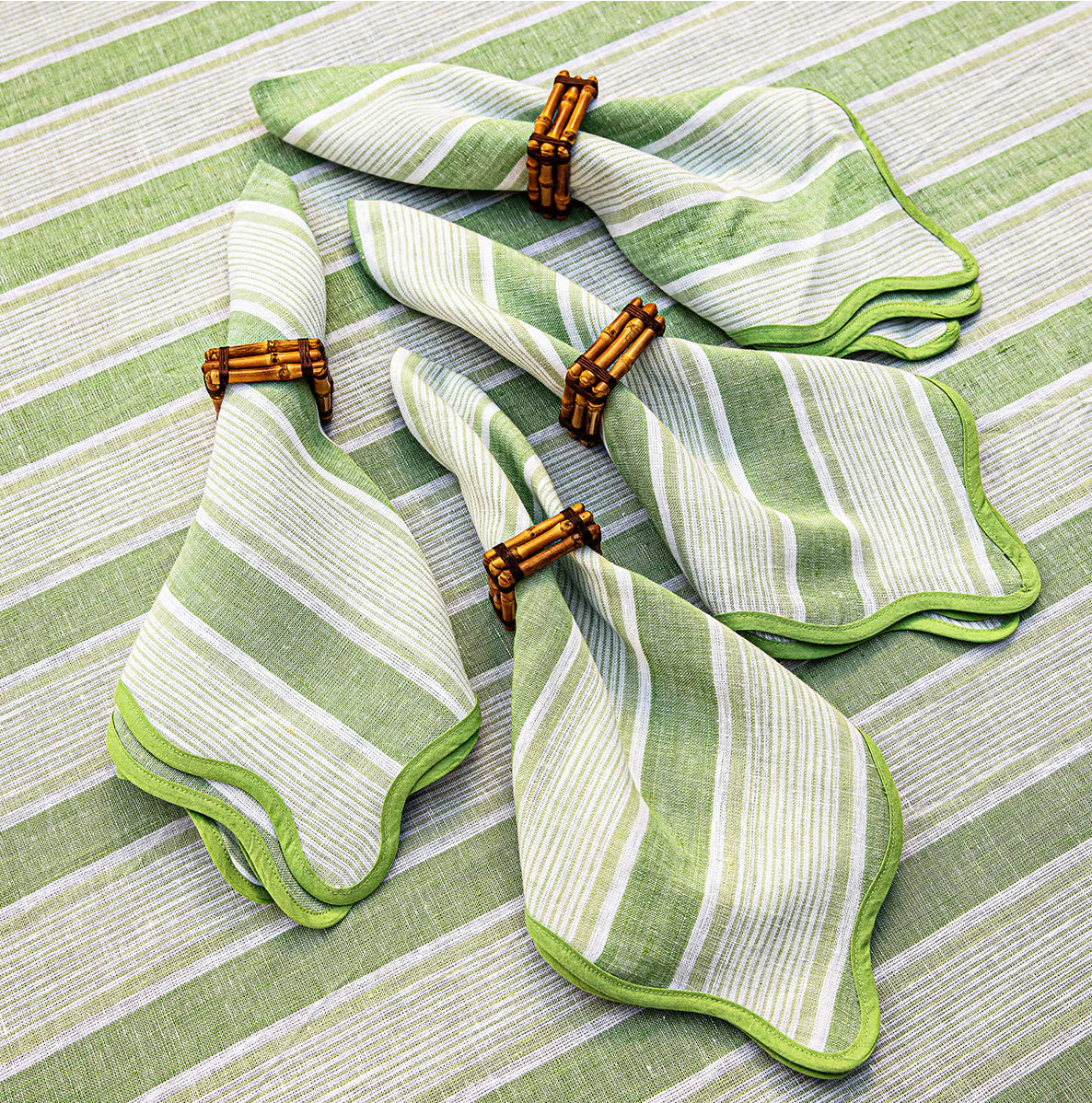 Juliska Cabana Stripe Napkin Set of 4 - Seagrass Linens and placemats Juliska