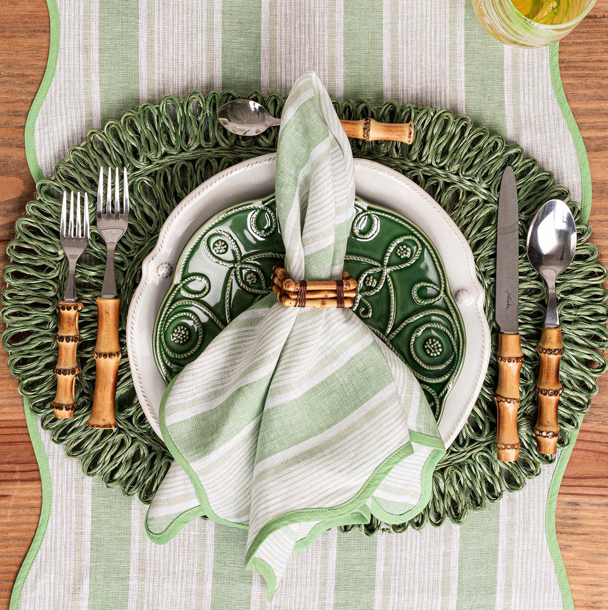 Juliska Cabana Stripe Napkin Set of 4 - Seagrass Linens and placemats Juliska