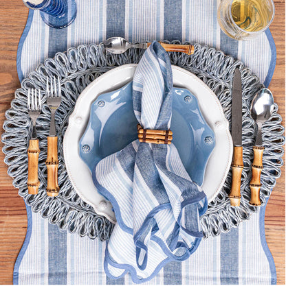 Juliska Cabana Stripe Napkin Set of 4 - Ocean Linens and placemats Juliska