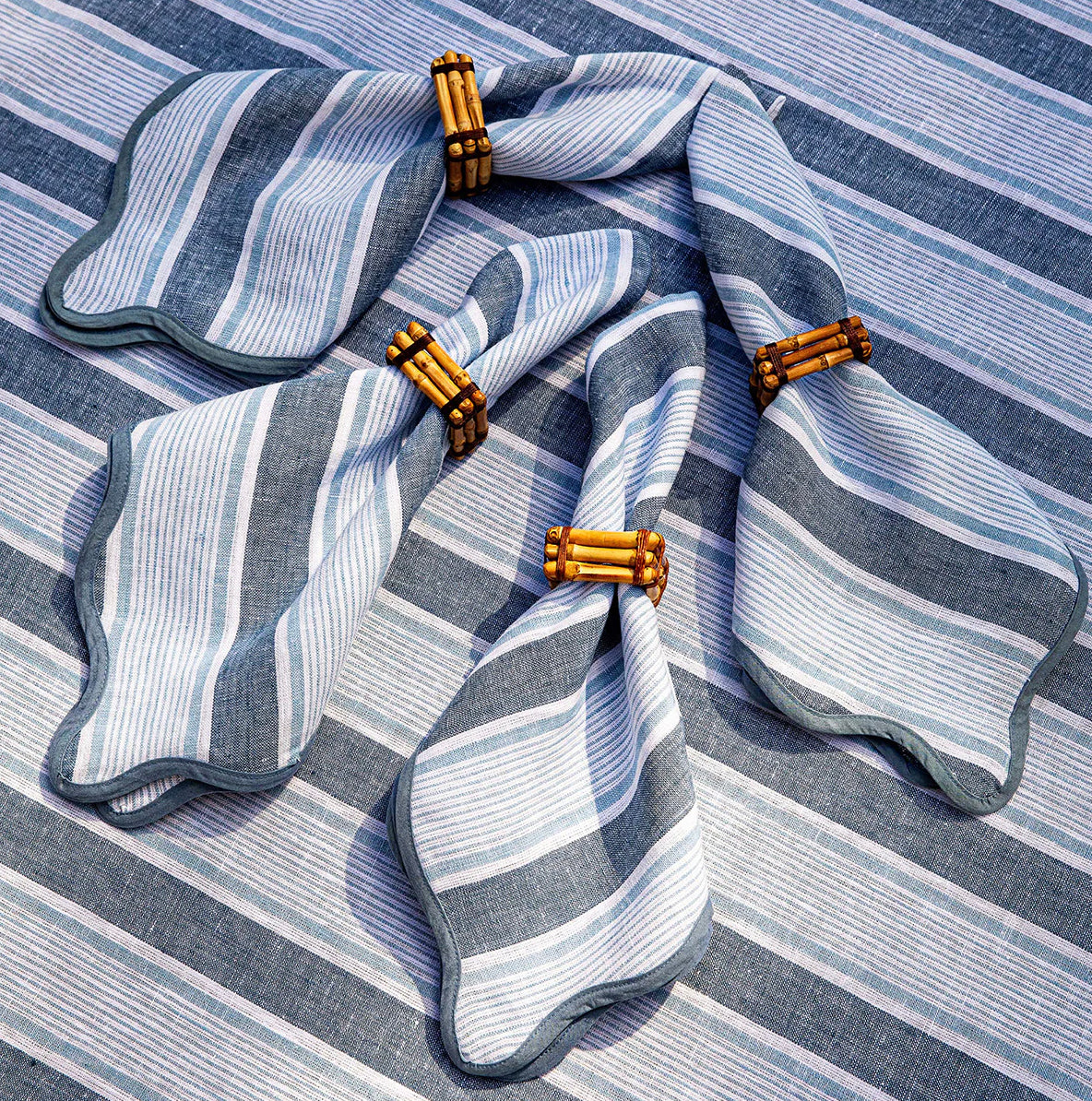 Juliska Cabana Stripe Napkin Set of 4 - Ocean Linens and placemats Juliska