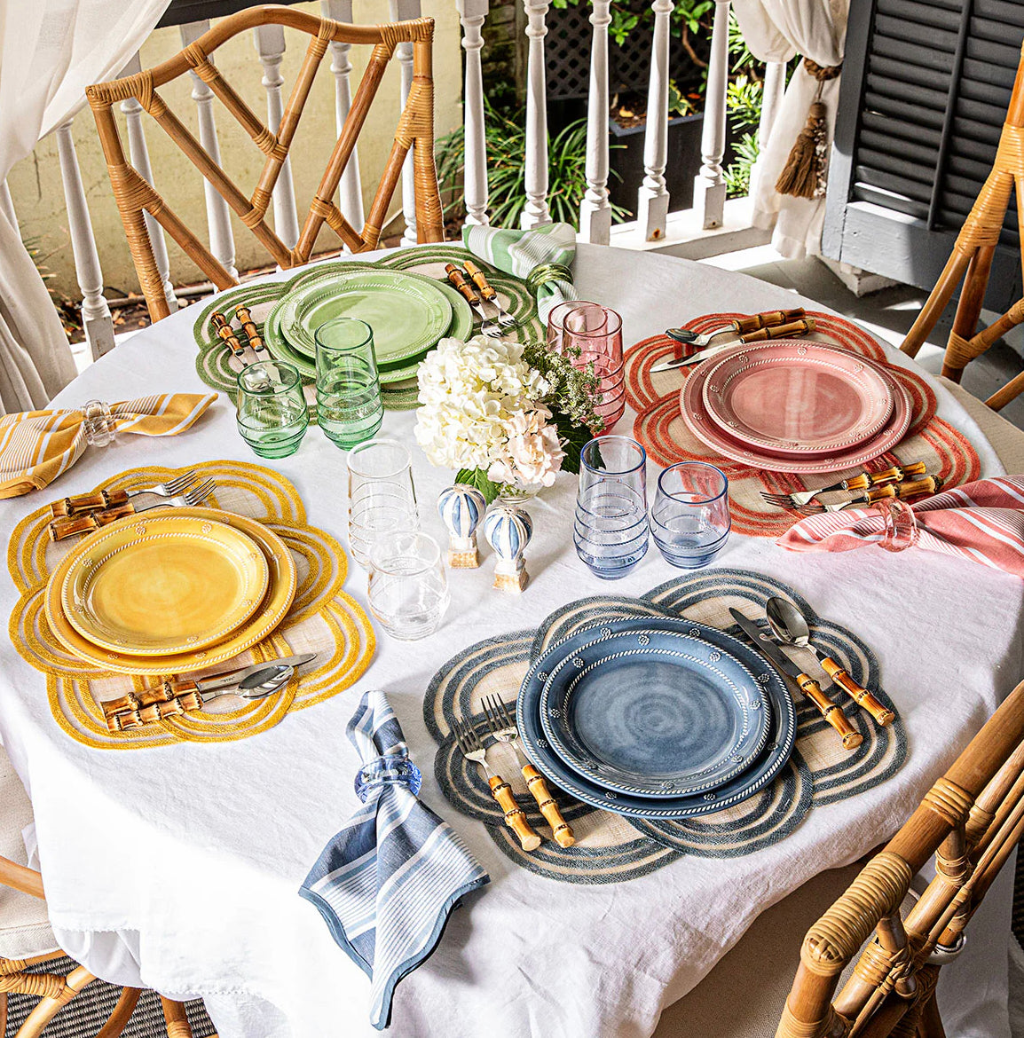 Juliska Melamine Berry & Thread 11" Dinner Plate Set/4 - Ocean or Seagrass Dinnerware Juliska