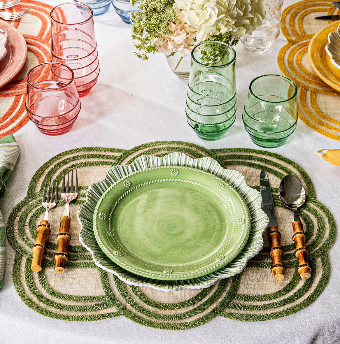 Juliska Melamine Berry & Thread 9" Dessert/Salad Plate Set of 4 - Ocean or Seagrass Dinnerware Juliska