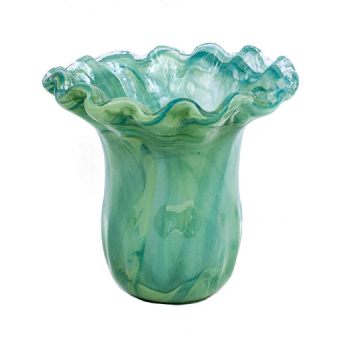 Vietri Onda Glass Tulip Vase - Small Green Vase VIETRI