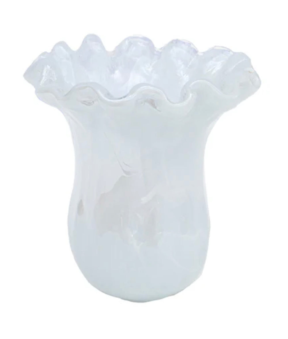 Vietri Onda Glass Tulip Vase - Small White Vase VIETRI