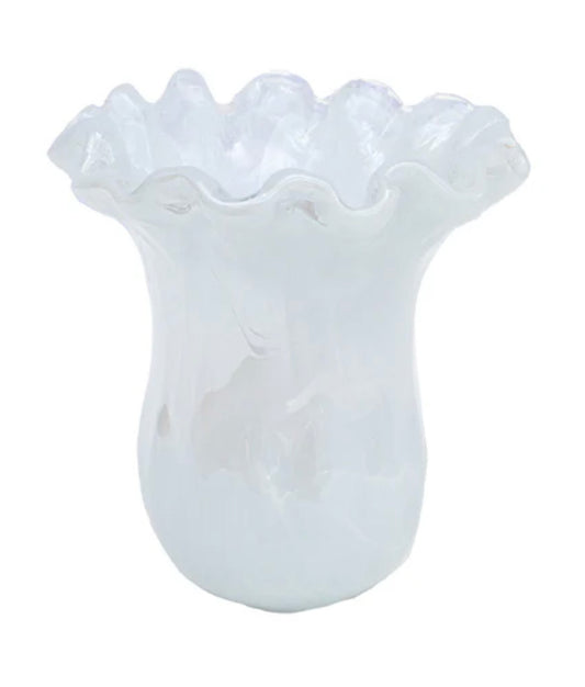 Vietri Onda Glass Tulip Vase - Small White Vase VIETRI