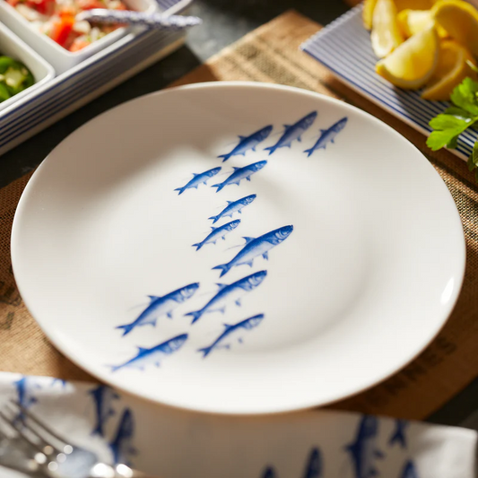 School of Fish Blue Coupe Dinner Plate  Caskata