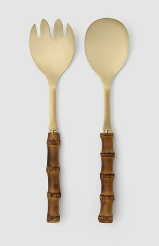 Zoya Bamboo 2pc Serving Set - Matte Gold Polish Tableware Blue Pheasant
