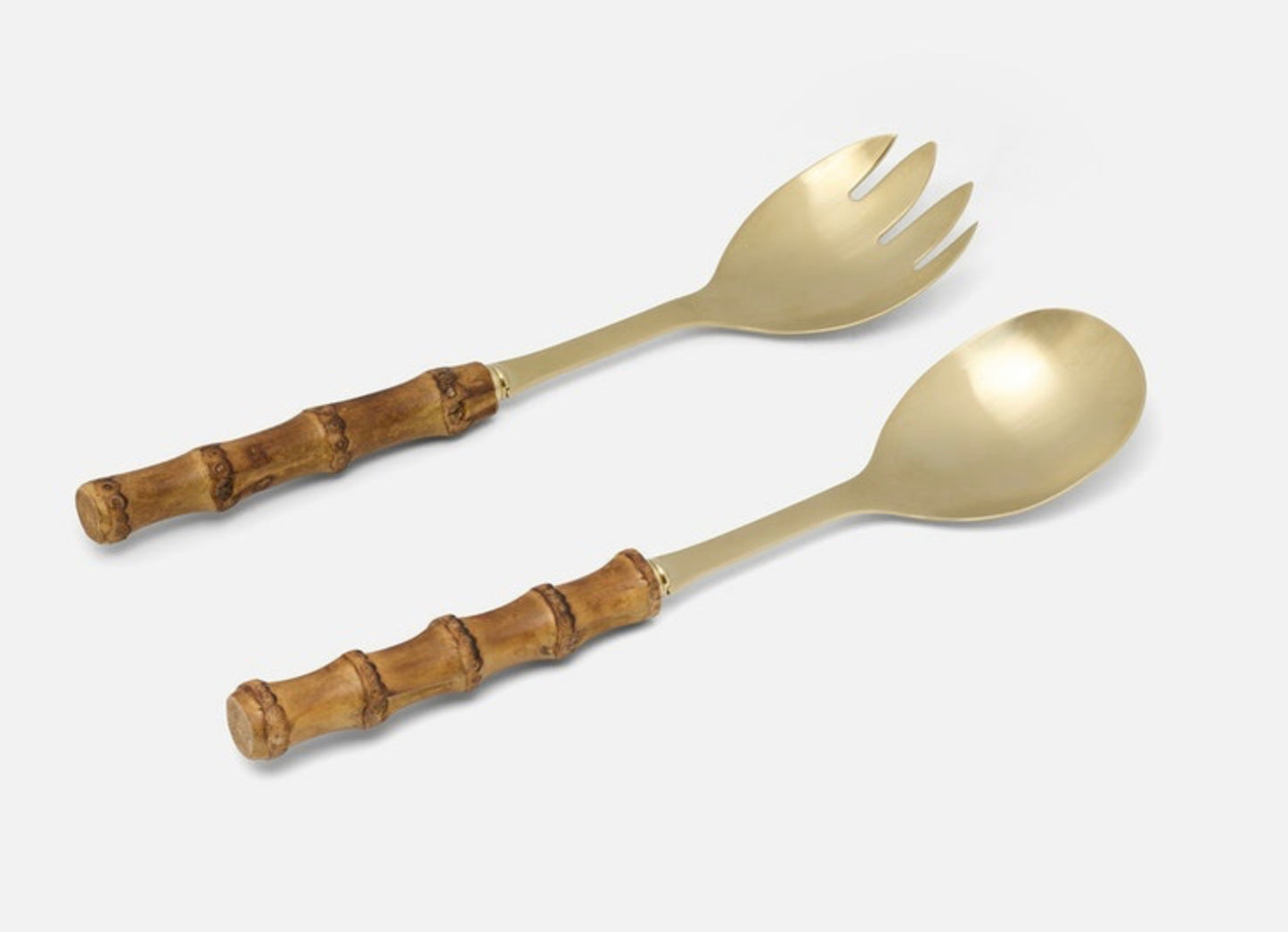 Zoya Bamboo 2pc Serving Set - Matte Gold Polish Tableware Blue Pheasant