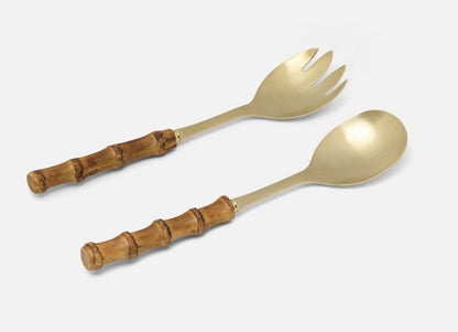 Zoya Bamboo 2pc Serving Set - Matte Gold Polish Tableware Blue Pheasant