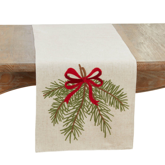Pine Needle And Bow Table Runner: Natural / 16"x70" Holiday Saro Lifestyle