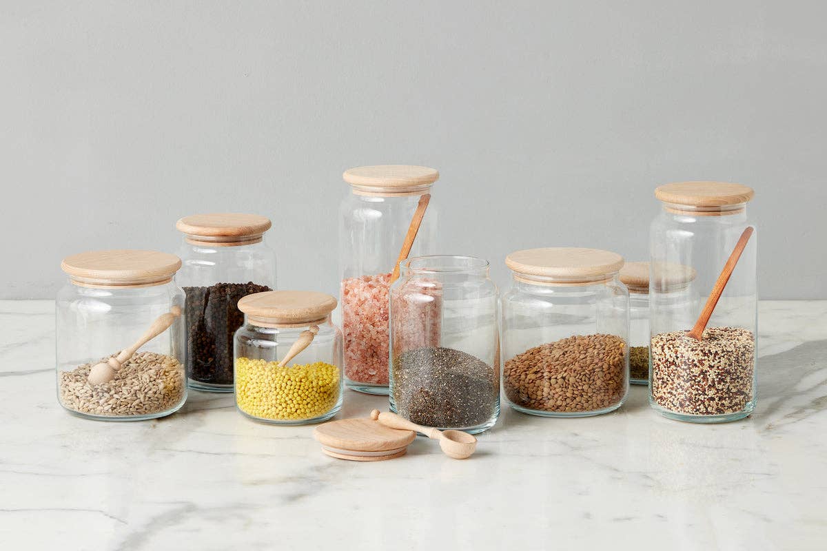 Glass Dry Goods Canister, Wood Lid, Small Storage & Organization etúHOME