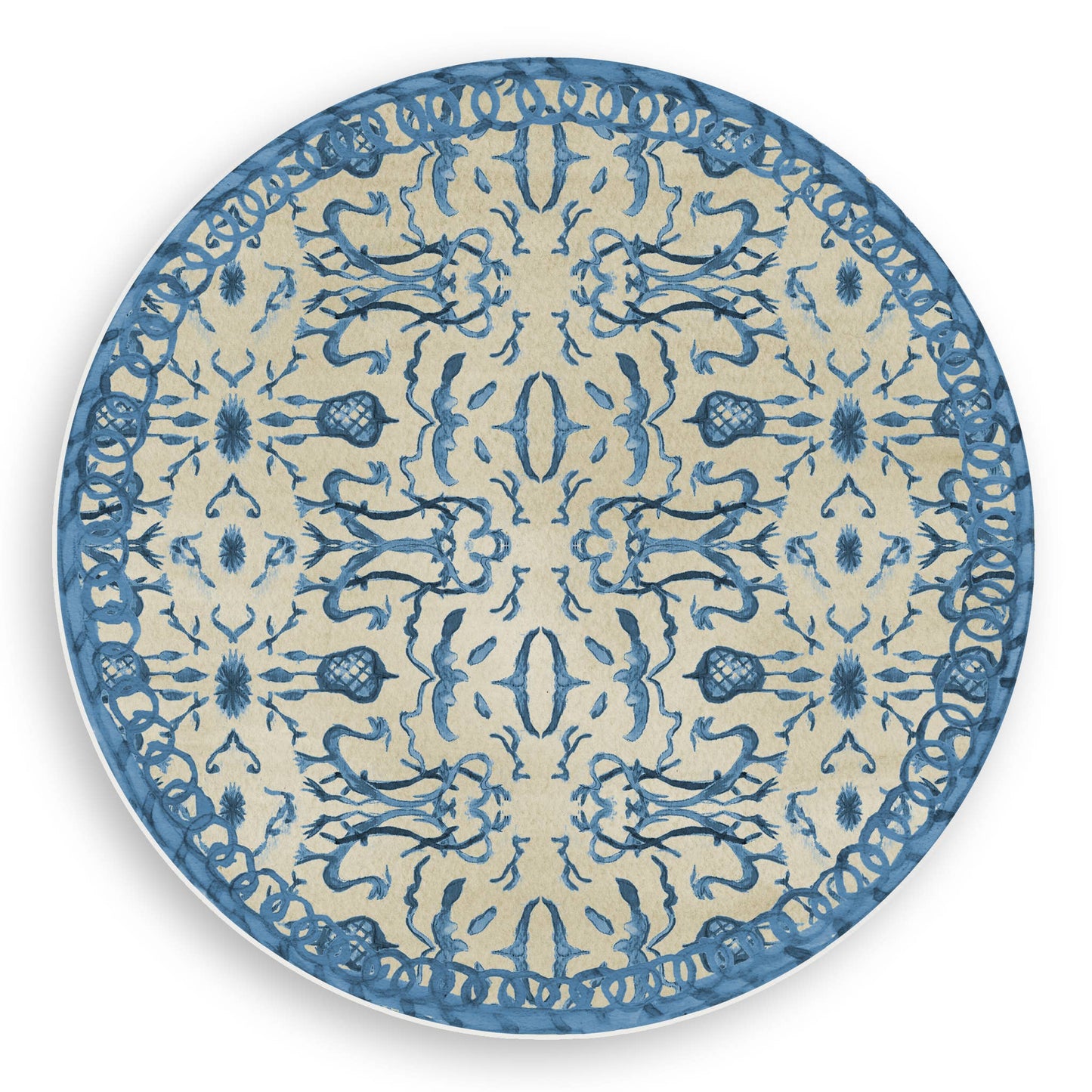 Blue & Tan Chinoiserie Reversible Vinyl Round Placemat Placemats French Graffiti