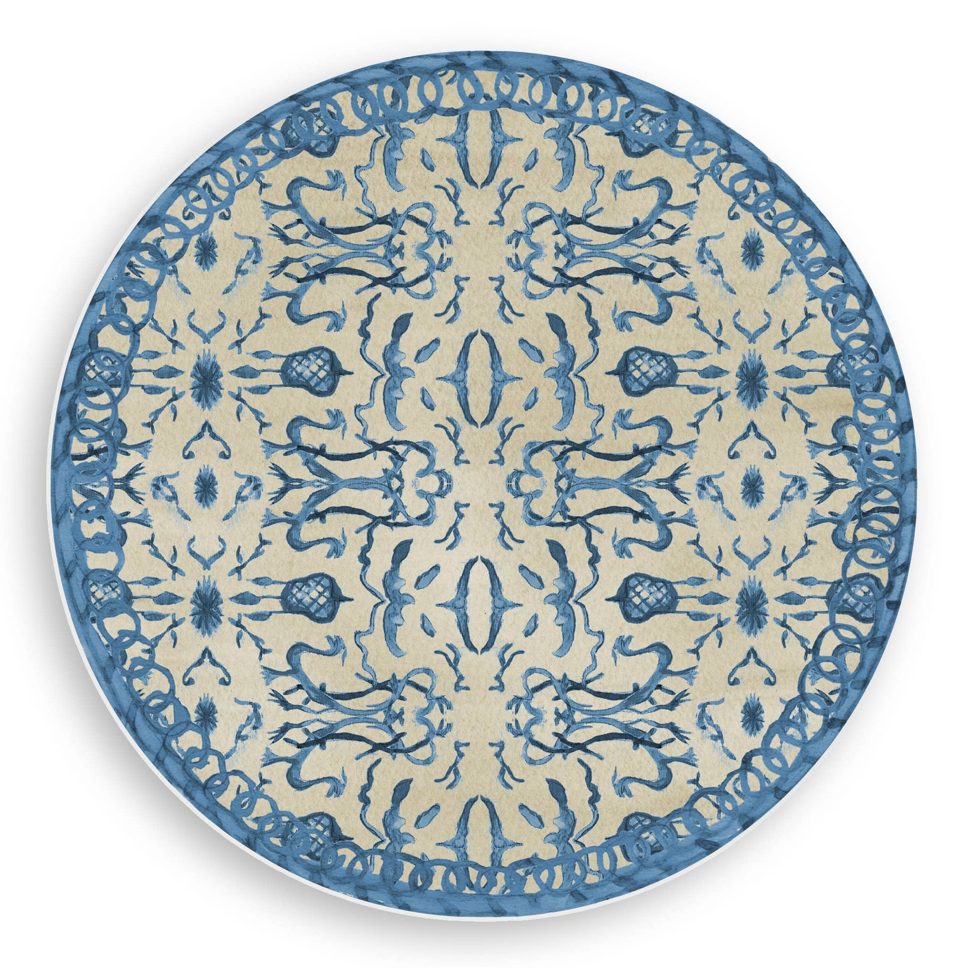 Blue & Tan Chinoiserie Reversible Vinyl Round Placemat Placemats French Graffiti