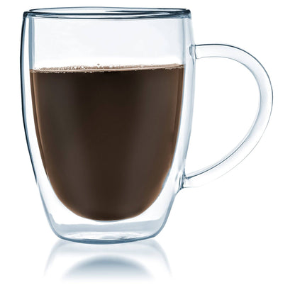 Bistro Double Wall Glass Mug with Handle - 12oz. Drinkware Stone + Lain