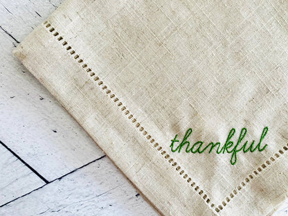 Thankful Cloth Napkins - Set of 4 - Moss Napkins Dot and Army