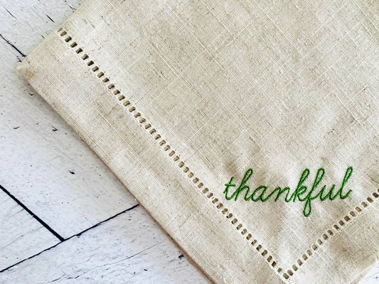 Thankful Cloth Napkins - Set of 4 - Moss Napkins Dot and Army