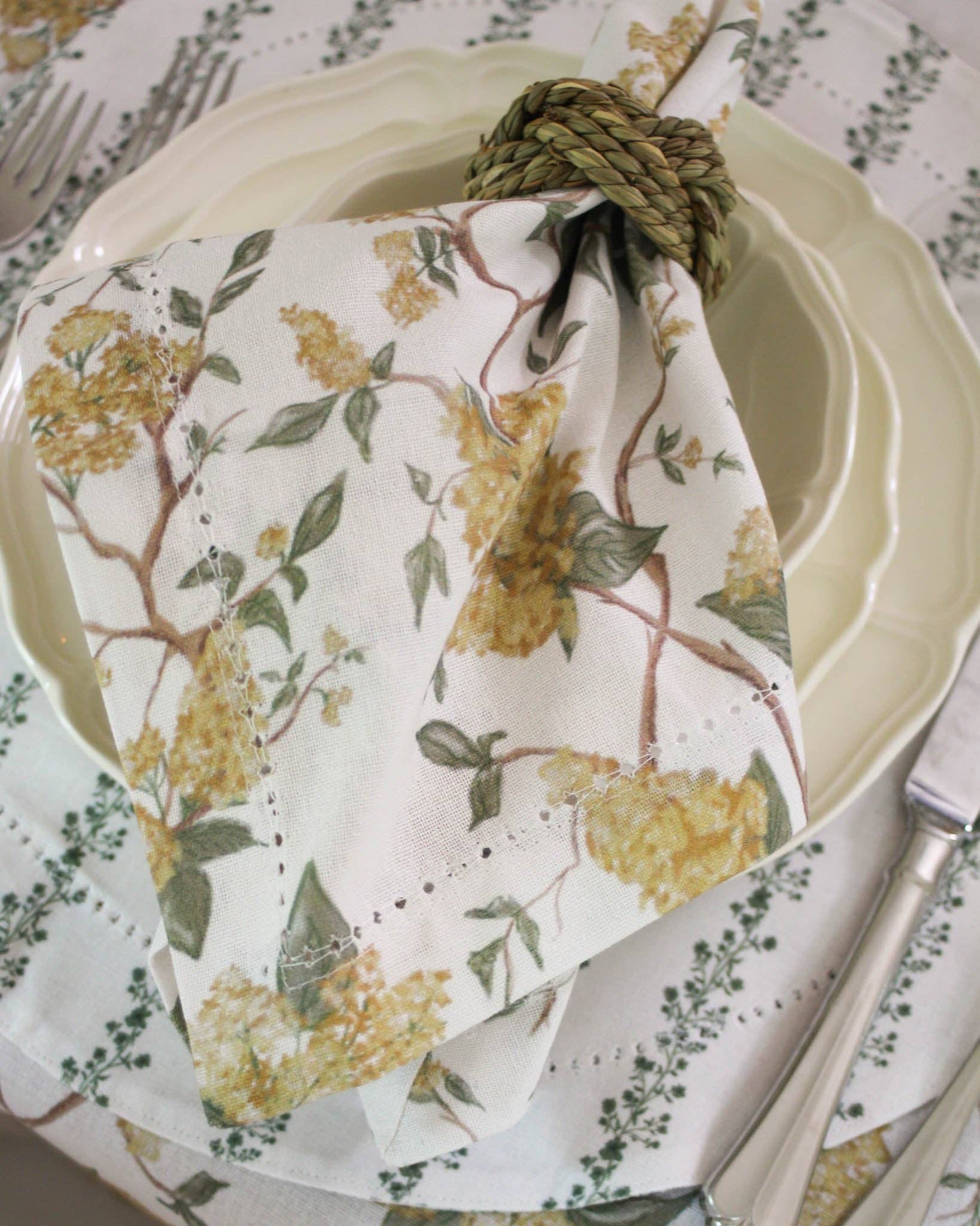 Hyacinth Floral Dinner Napkin Set of Four: Marigold Linens and placemats Willamere