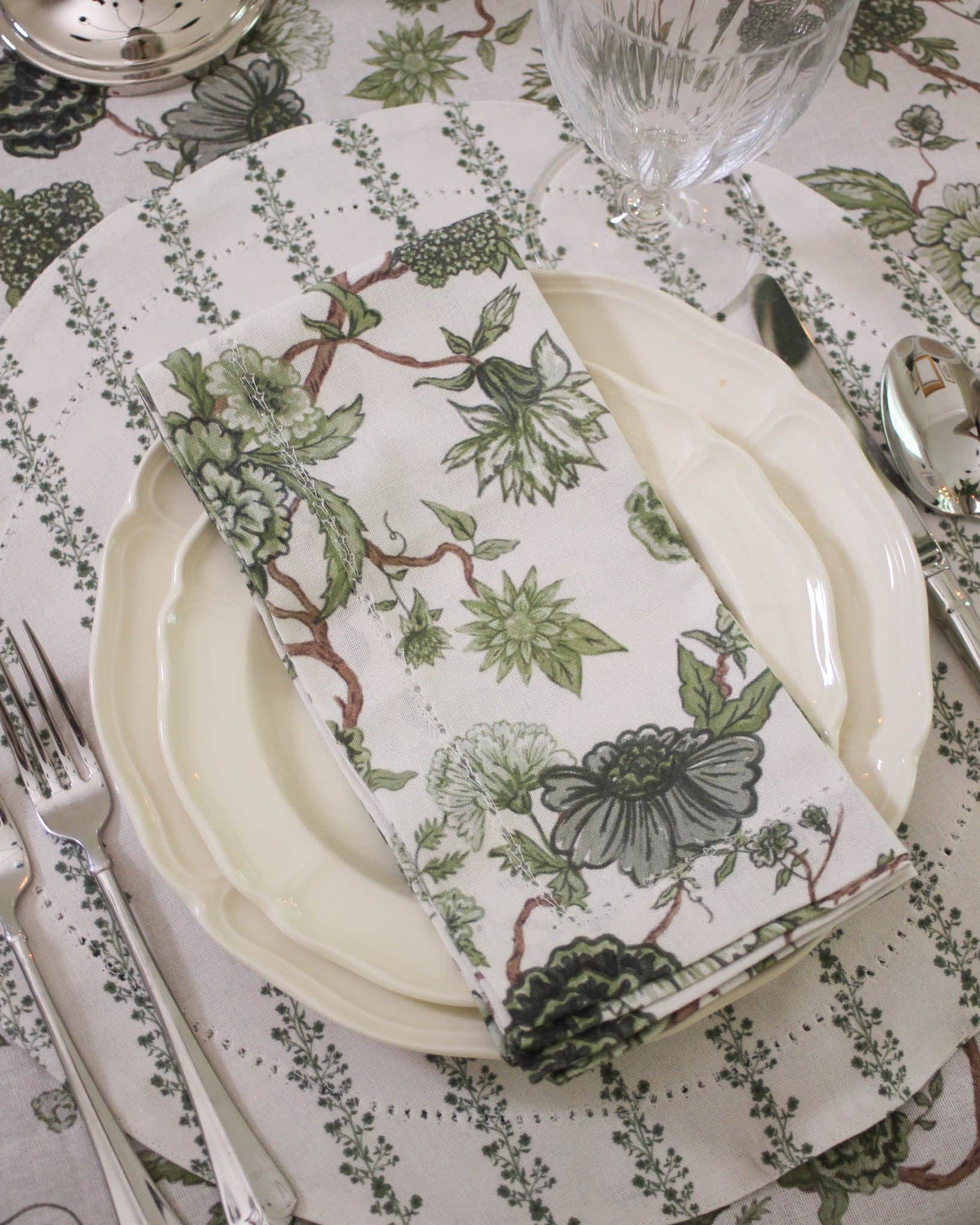 Florence Floral Napkins Set of Four: Fern Linens and placemats Willamere