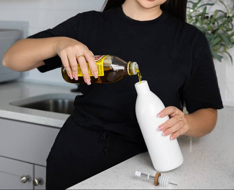 White Ceramic Olive Oil Dispenser Bottle, 17 oz – Cassandra's Kitchen