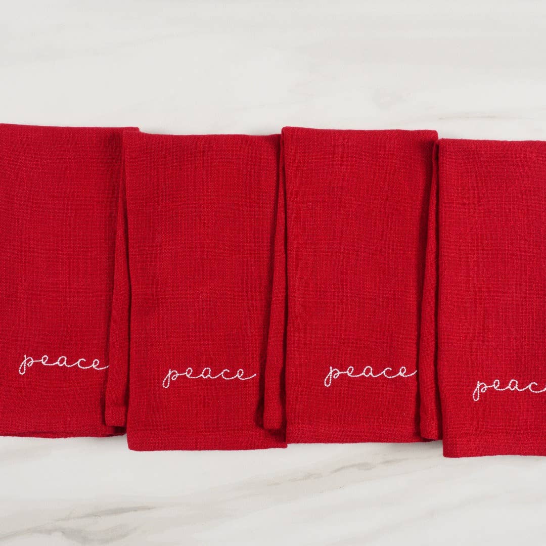 Holiday Red Embroidered Set Of 4 Napkins, 20" x 20": Joy Holiday KAF Home