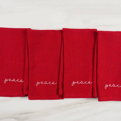 Holiday Red Embroidered Set Of 4 Napkins, 20" x 20": Joy Holiday KAF Home