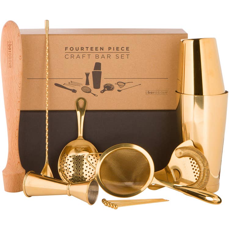 Craft Bar Set/Mixologist Cocktail Kit, Gold (14 Piece) Bar Tools & Items A Bar Above