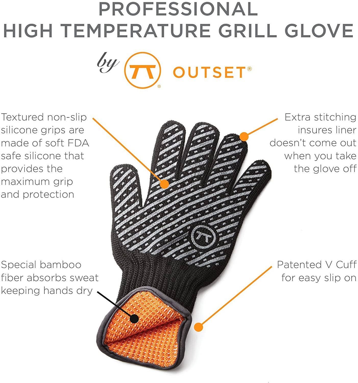 Outset High Temperature Heat Deluxe Grill and BBQ Glove - L/XL Oven Mitts Fox Run Brands