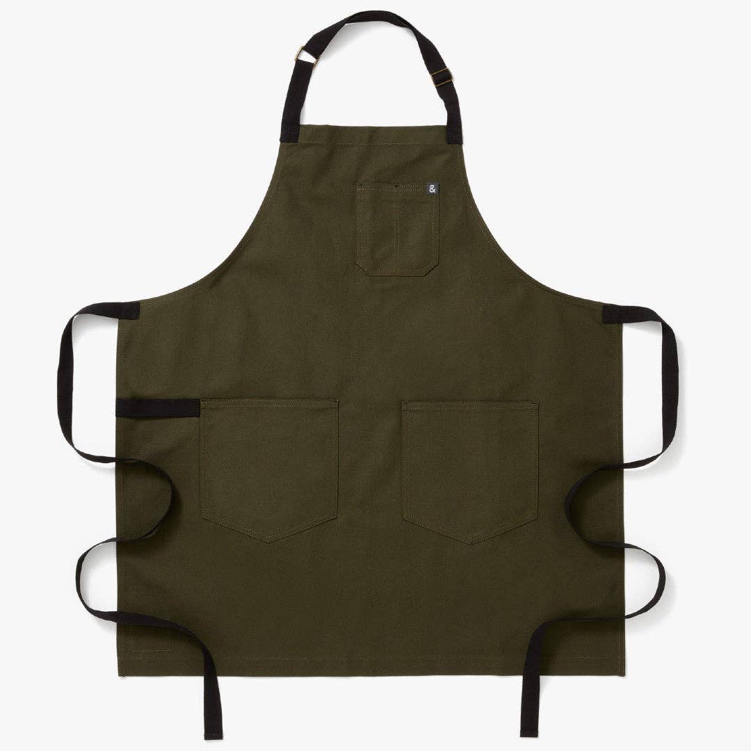 The Essential Kitchen Apron - Olive Green with Black Straps Apron Hedley & Bennett