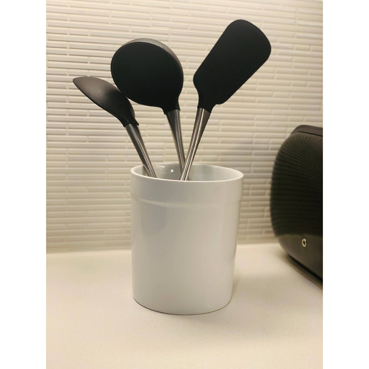 Stoneware Utensil Holder, White Kitchen Tools Fox Run Brands