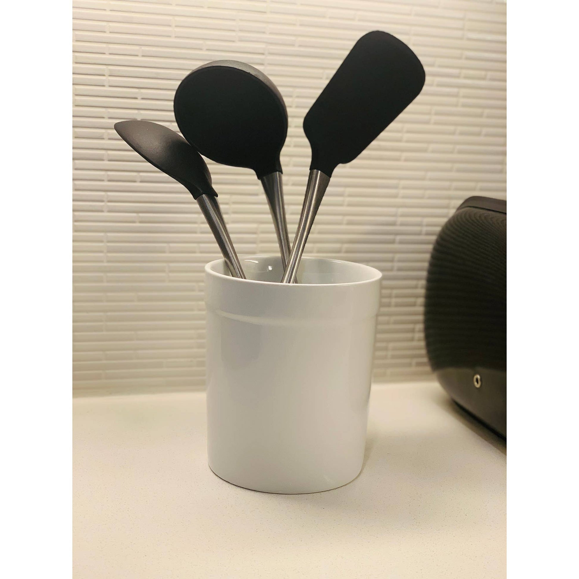 Stoneware Utensil Holder, White Kitchen Tools Fox Run Brands