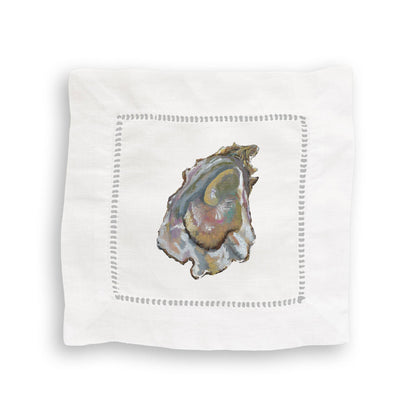 Mixed Oysters Linen Cocktail Napkin Set of 4 Napkins French Graffiti