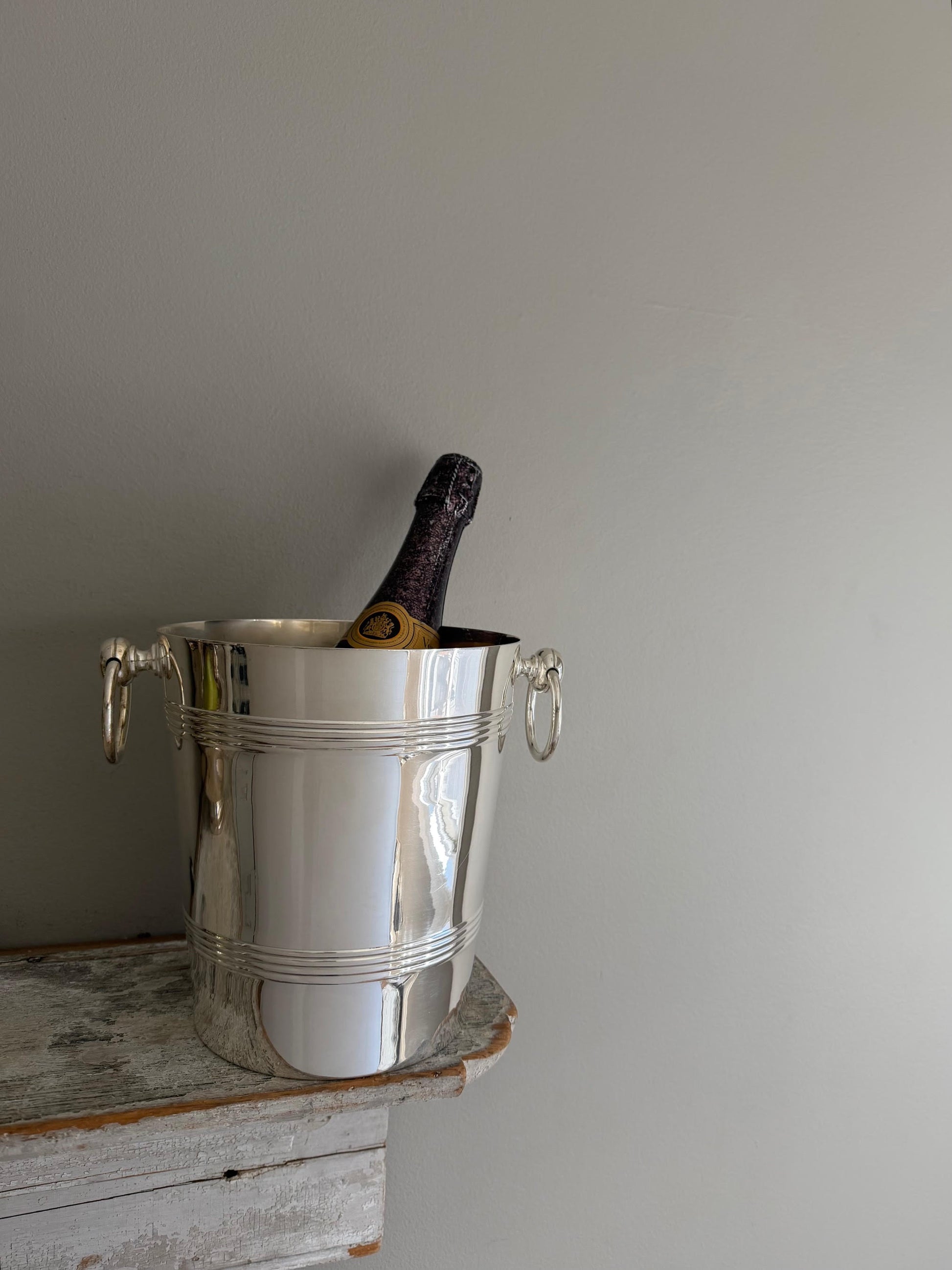 Hotel Silver Vintage Champagne Bucket with Banding & Ring Handles Hotel Silver