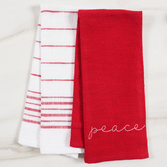 Holiday Embroidered Set Of 2 Kitchen Towels: Peace Holiday KAF Home