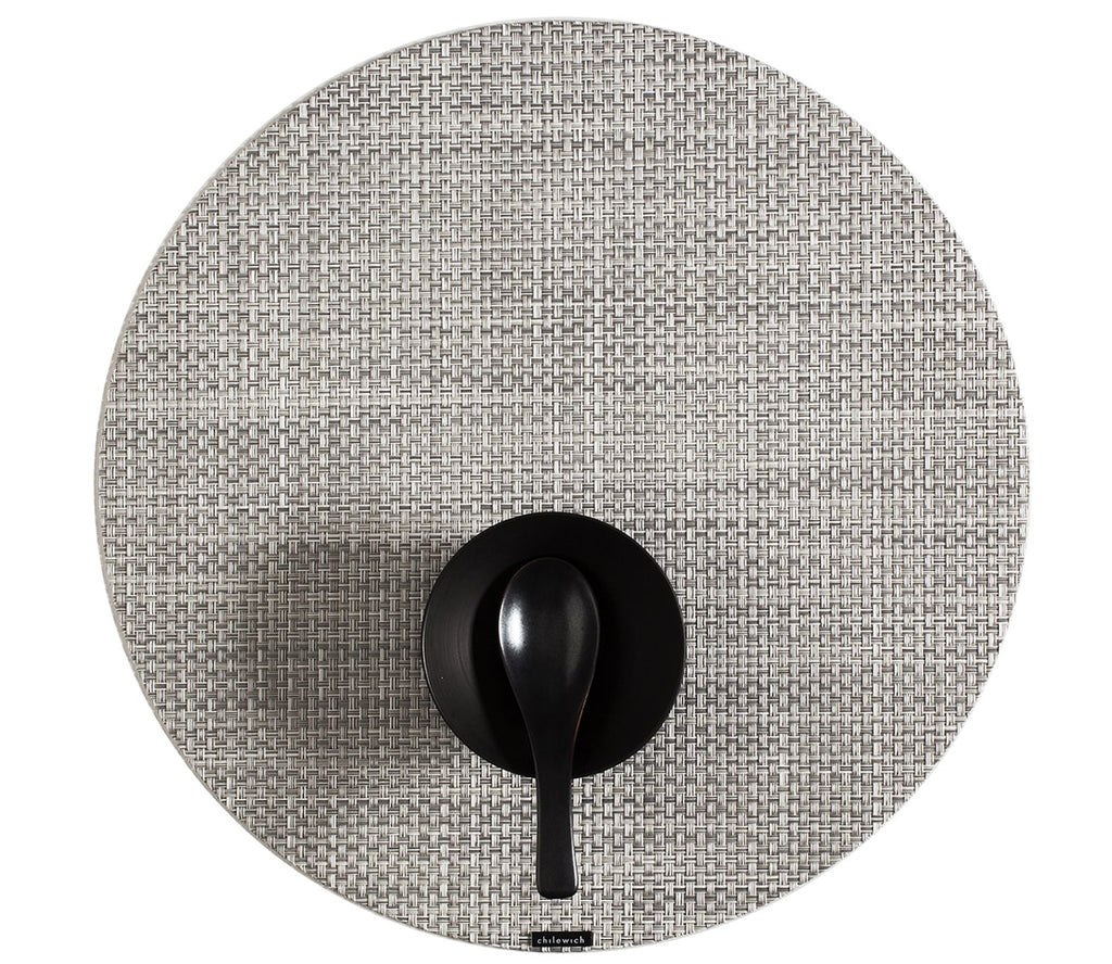 Round Basketweave Placemat - White/ Silver