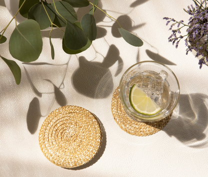 MILA Round Natural Straw Coasters - Boxed Set of 4