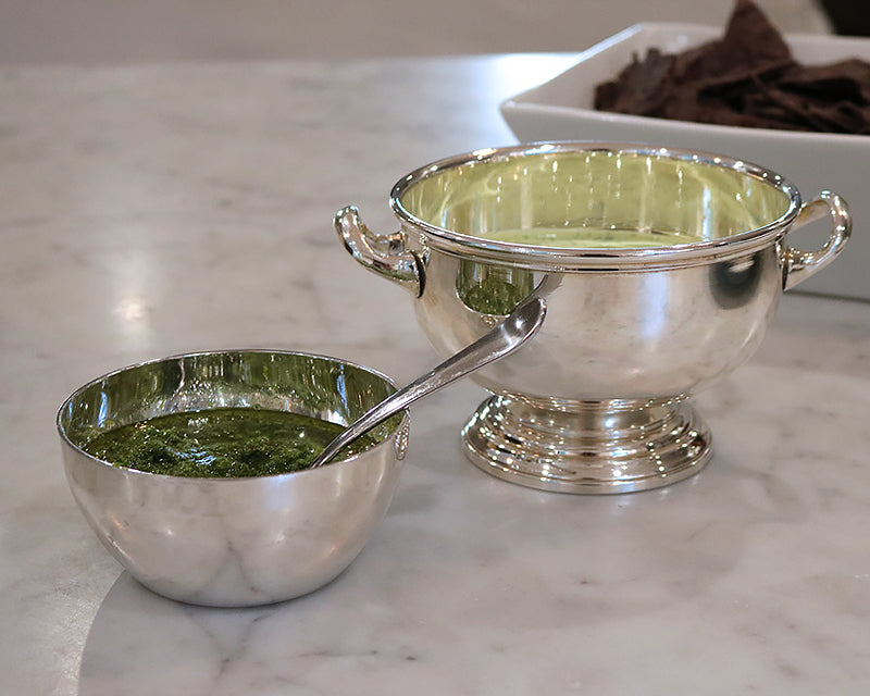 Hotel Silver Bowl and Footed bowl on a marble counter.