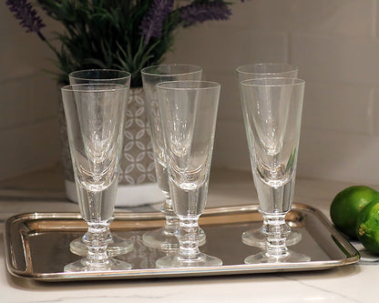 Set of 6 La Rochere Antoine champagne flutes on silver serving tray