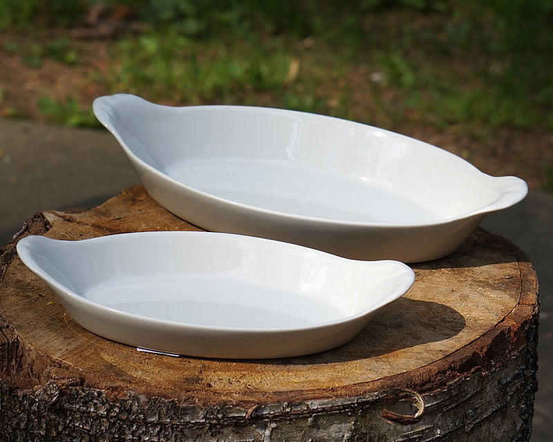 Two oval broiler and freezer safe Gratin Dishes